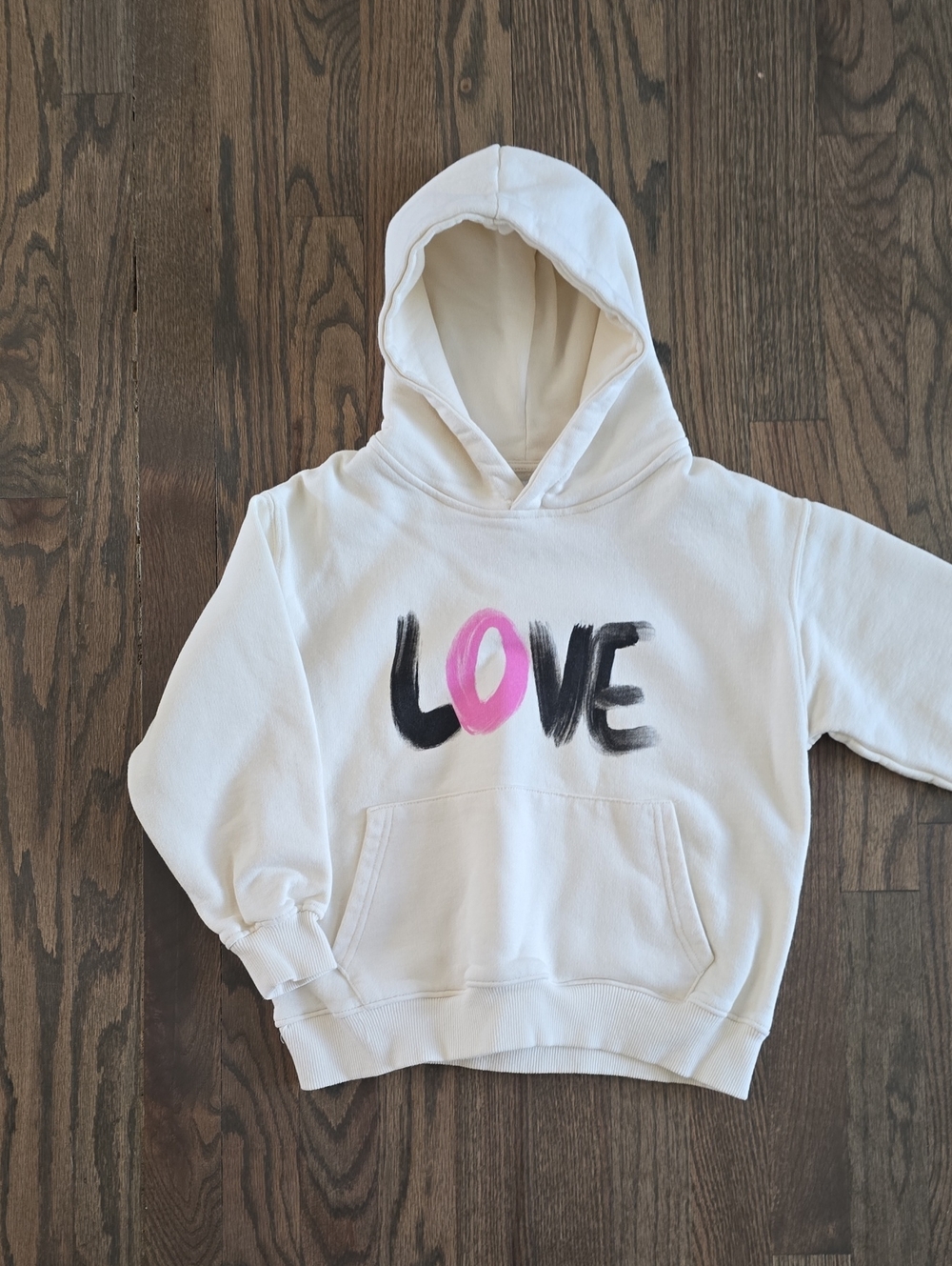 Zara Cream Hoodie with Pink & Black LOVE Graphic